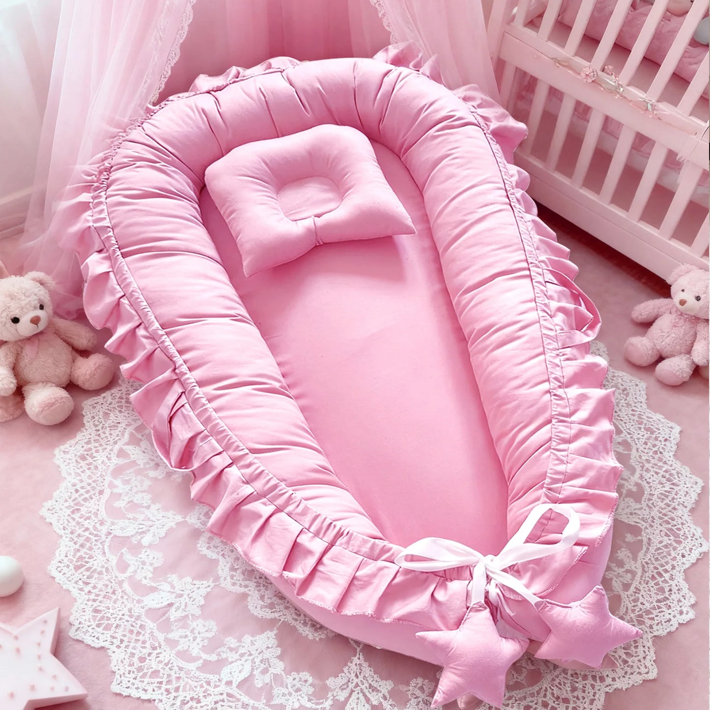 Cotton Babynest for Newborn Baby Bed Nest Ruffle Baby Bassinet Travel Bed Portable Lounger Toddler Crib Breathable Sleep Nest