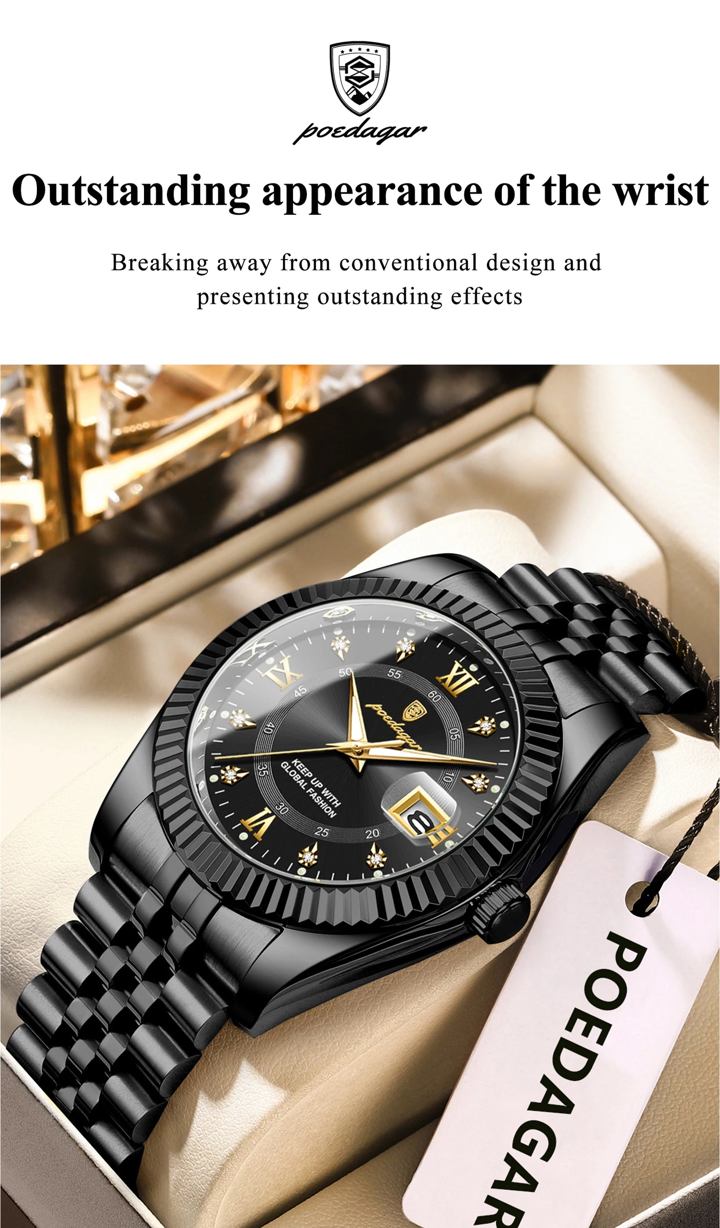 POEDAGAR Luxury Fashion Men Watch Waterproof Stainless Steel Luminous Military Man Wristwatch Date Business Quartz Men's Watches