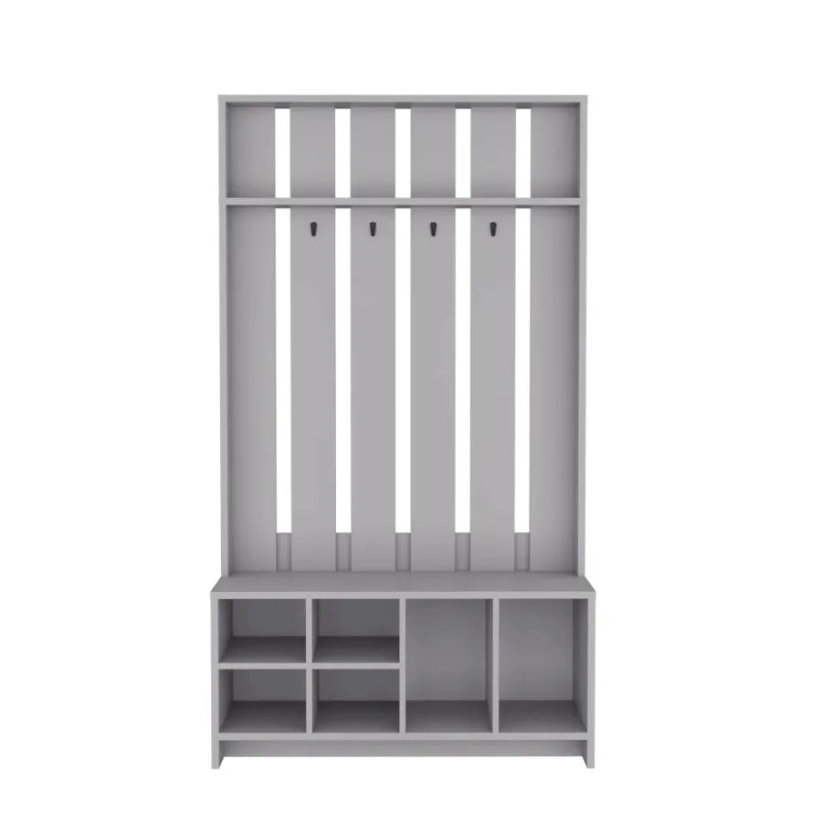 Tulcan 38" Wide Hall Tree With Bench And Shoe Storage, Entryway Bench With Coat Rack Smoke Grey Particle Board