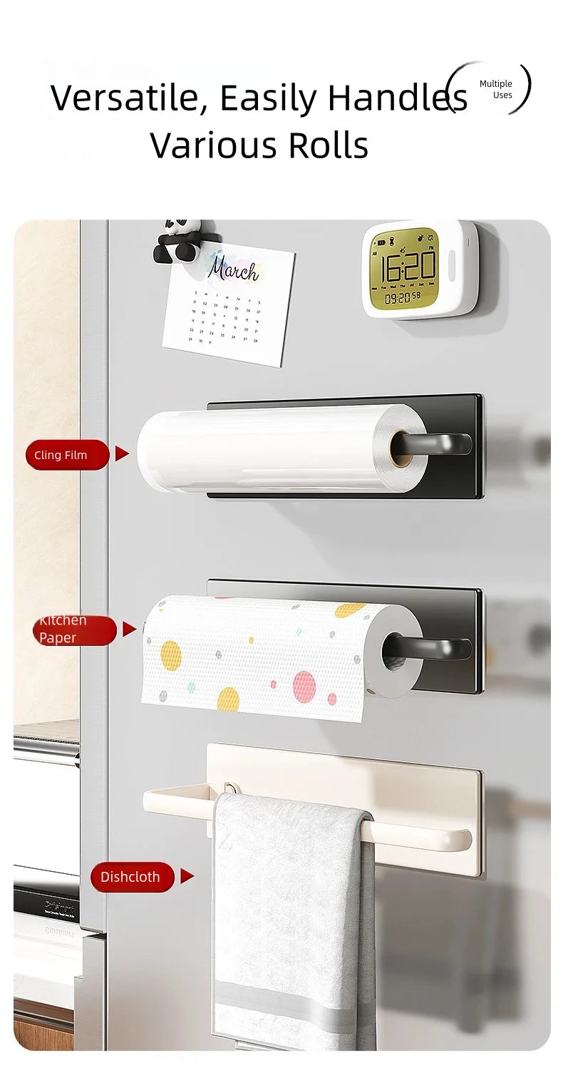 1 magnetic self-adhesive wall-mounted tissue holder with cling film, easy magnetic installation, suitable for kitchen, bathroom