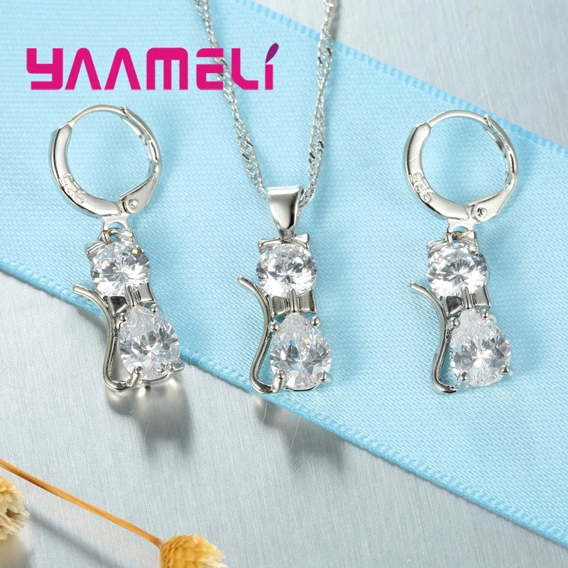 Sterling Silver Cat Shape Jewelry Set