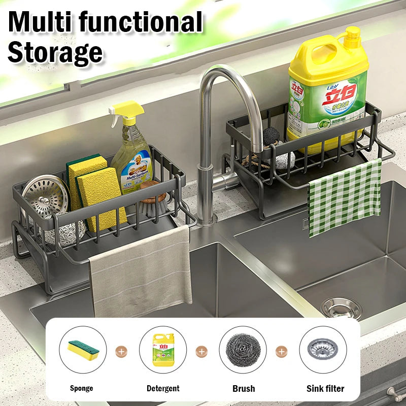 Sink Cleaning Tools Storage Rack Kitchen Multifunctional Stainless Steel Drain Rack for Sponge Cleanser Organiser Rag Hanger