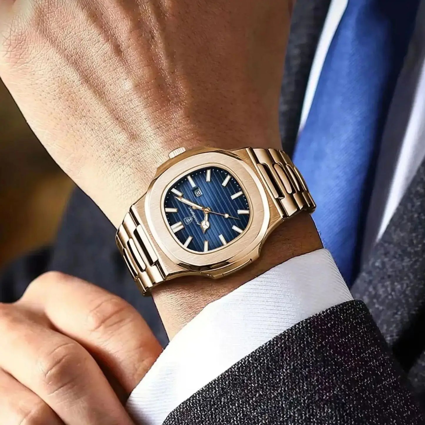 POEDAGAR Fashion Couple Watch Waterproof Luminous Date Stainless Steel Quartz Love Wristwatch Square Watches for Boyfriend Gift