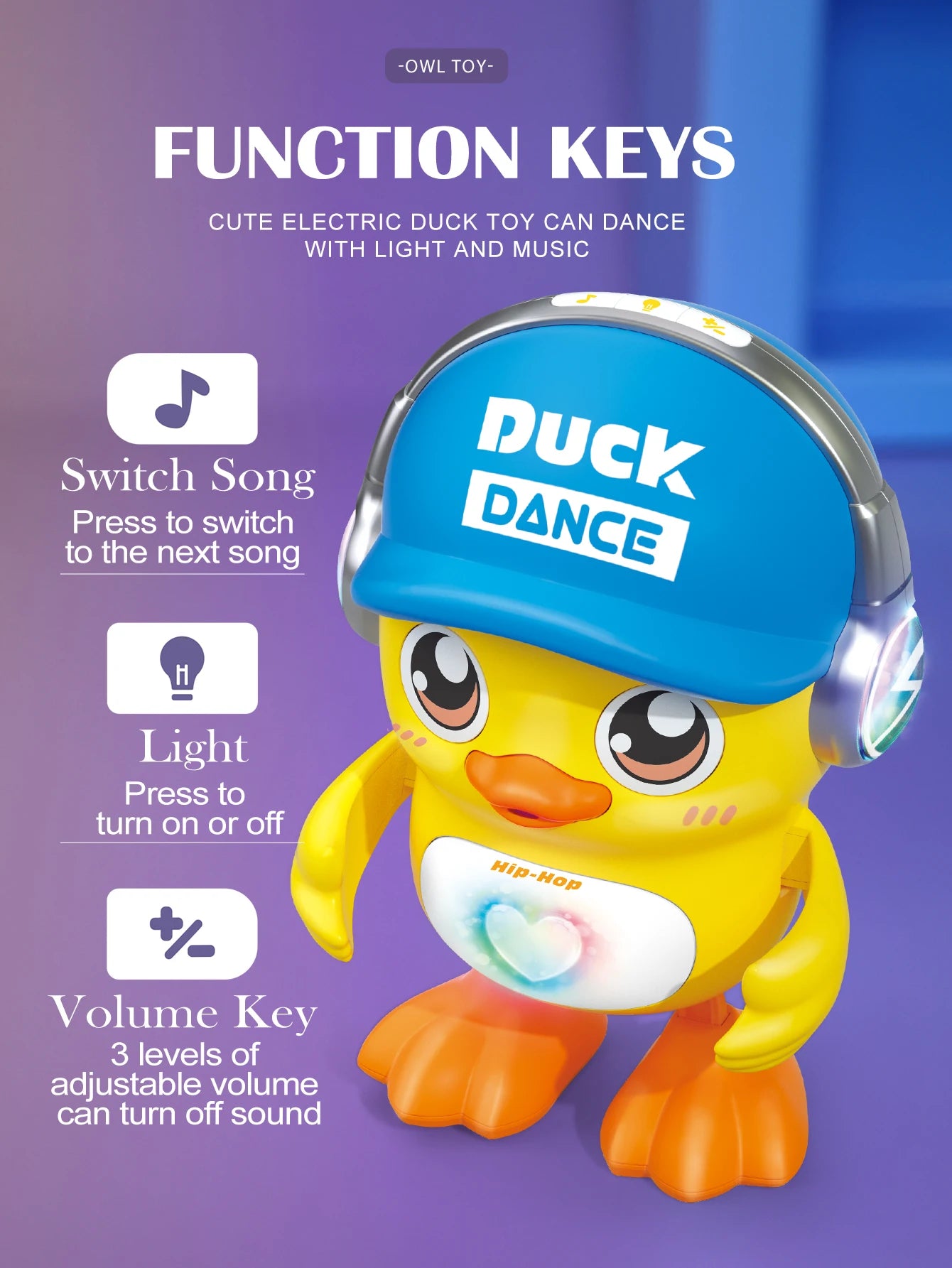 Cute Animals Electronic Toy, Owl Duck Pet with Music Light Dancing Adjustable Volume Moving Robot Mode for Children