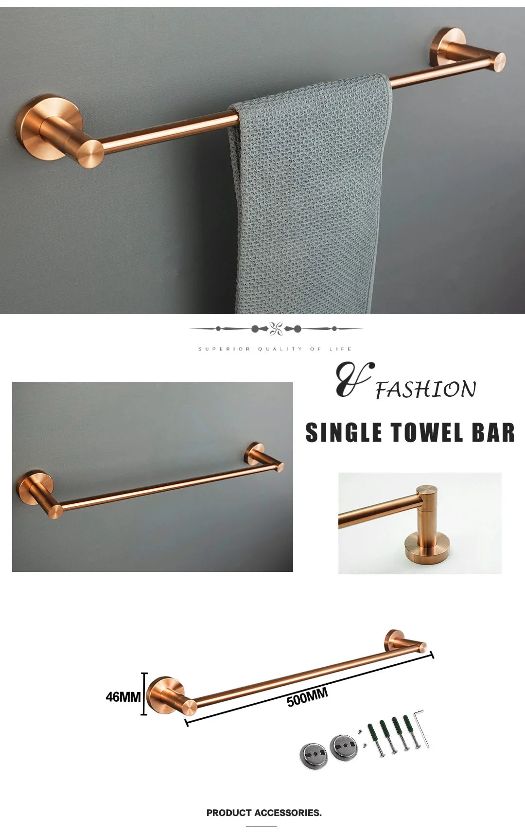 Brushed Rose Gold Towel Rack Single And Double Rod Ring Paper Holder Robe Hook Soap Dispenser Toilet Brush Bathroom Accessories