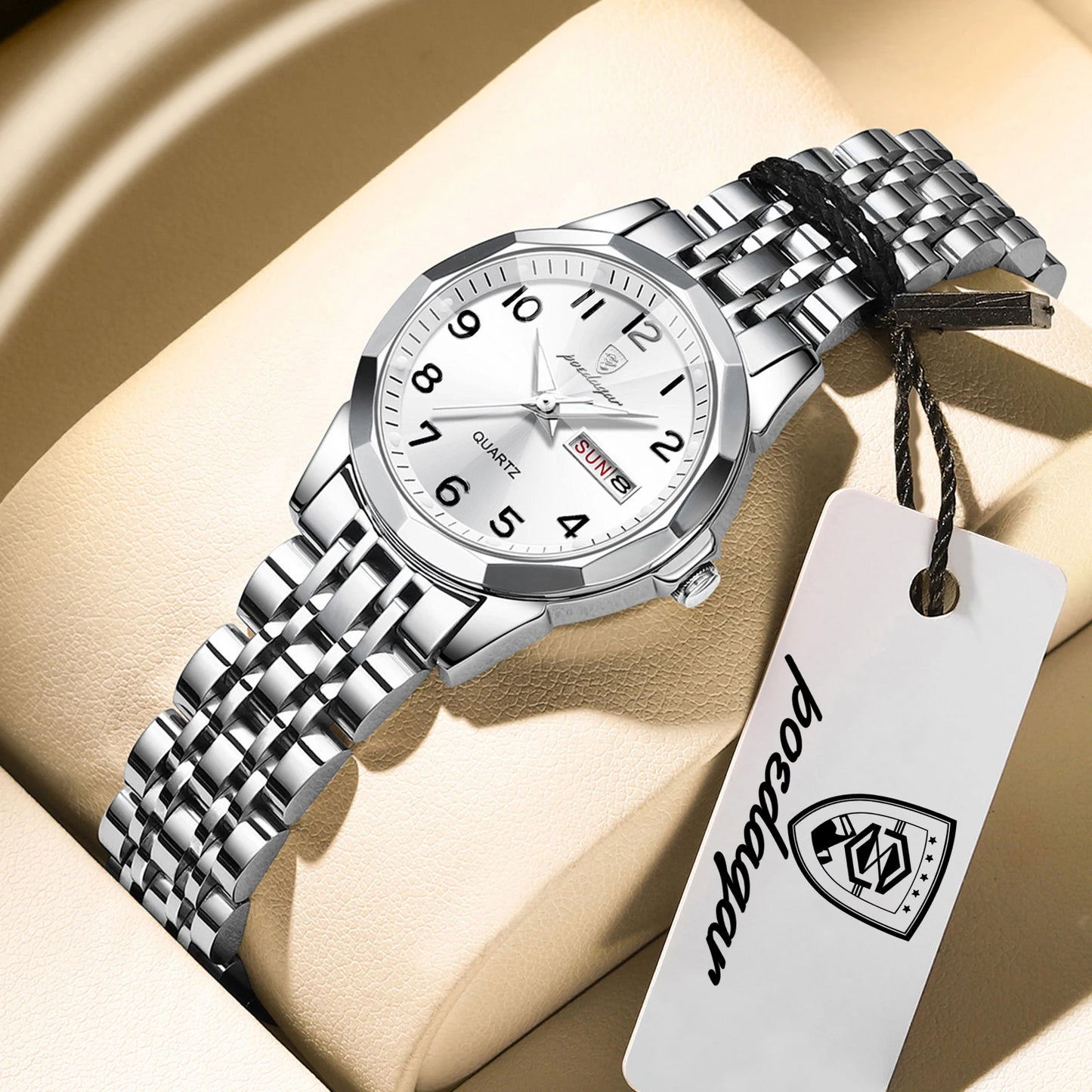 POEDAGAR Top Fashion Watches For Couple Waterproof Date Week Couple's Watches Quartz Stainless Steel Couple Watch Lovers Set+Box