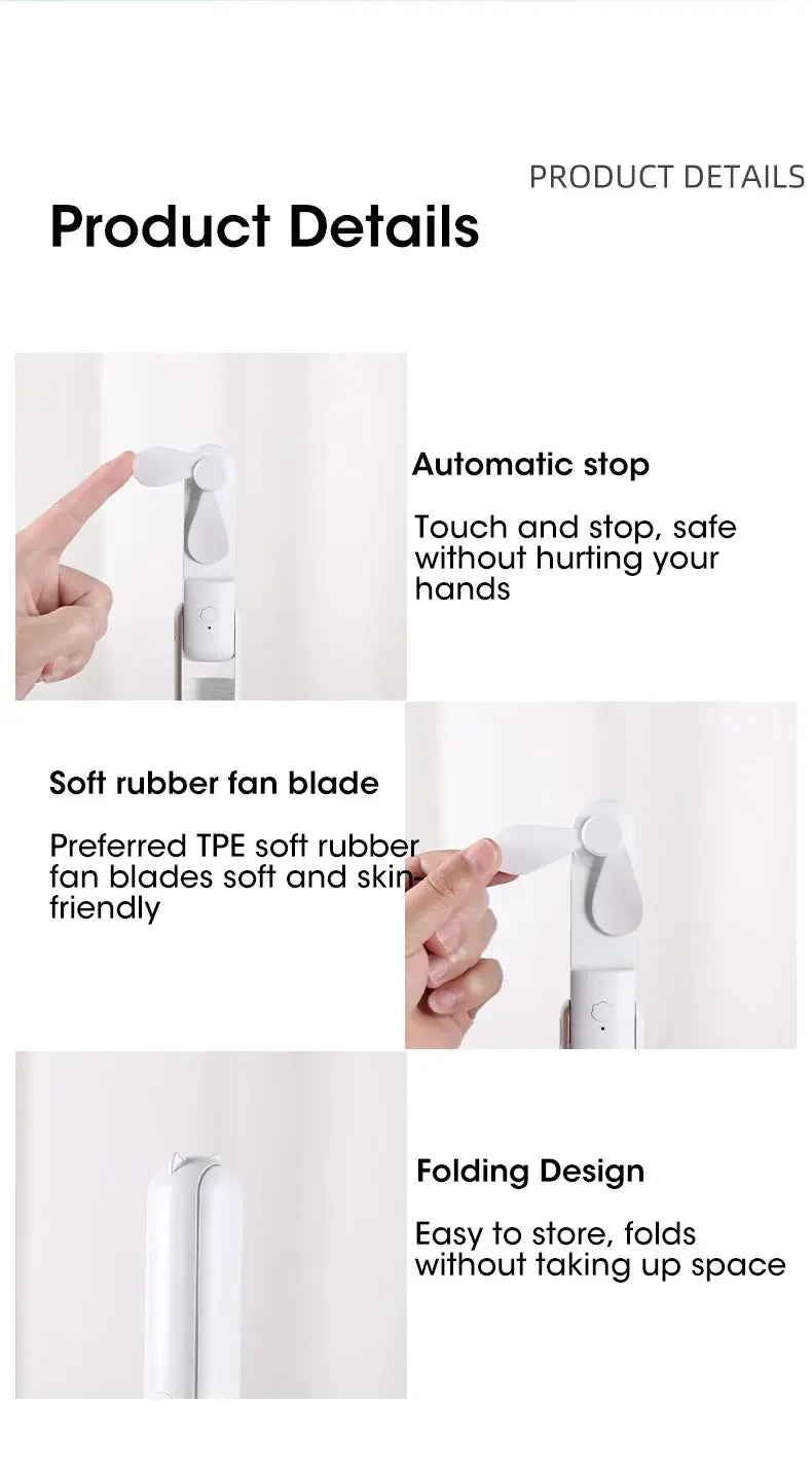 2000mAh Mini Portable Fan USB Rechargeable Handheld Desktop Fan