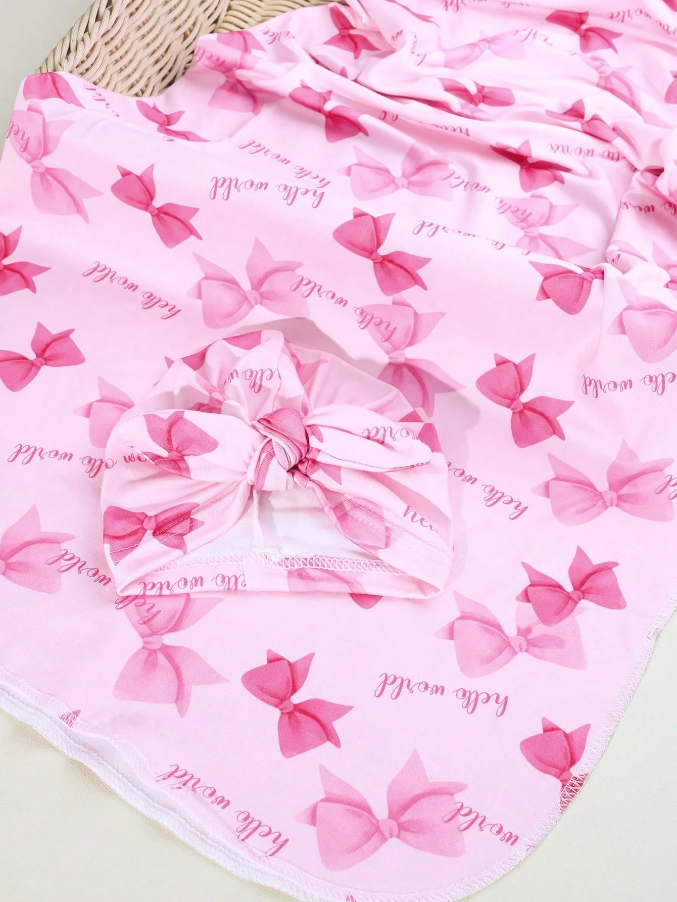 Ylsteed Newborn Photography Receive Blanket Newborn Bow Print Swaddle Blanket with Hat Bedding Infant Bath Towel Baby Items-HD