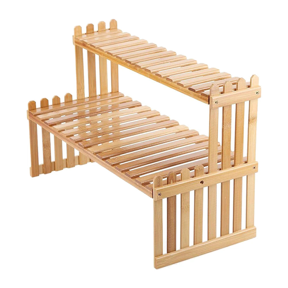2 Tier Decorative Tabletop Wood Plant Stand Display Shelf For Home Office Tidy Storage Organiser