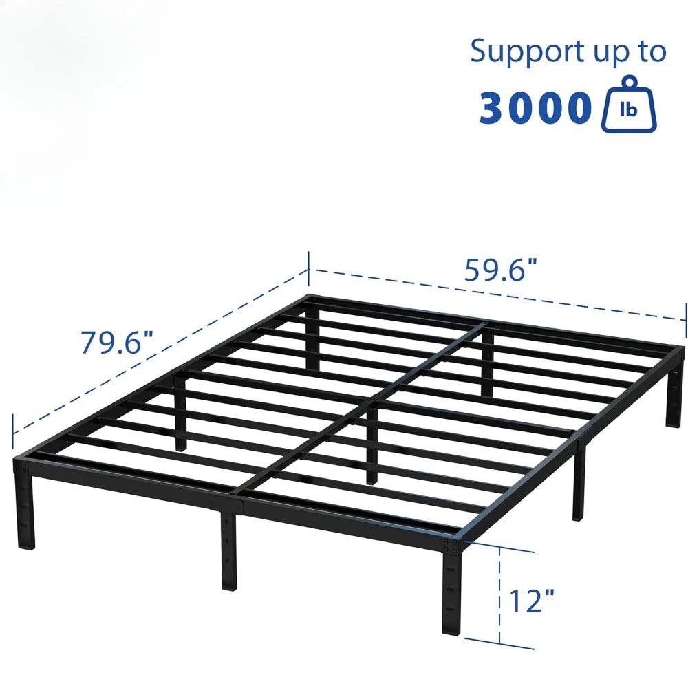 Heavy Duty Queen Platform Metal Bed Frame Support Up to 3000 lbs, Easy Assembly, Noise Free, Black