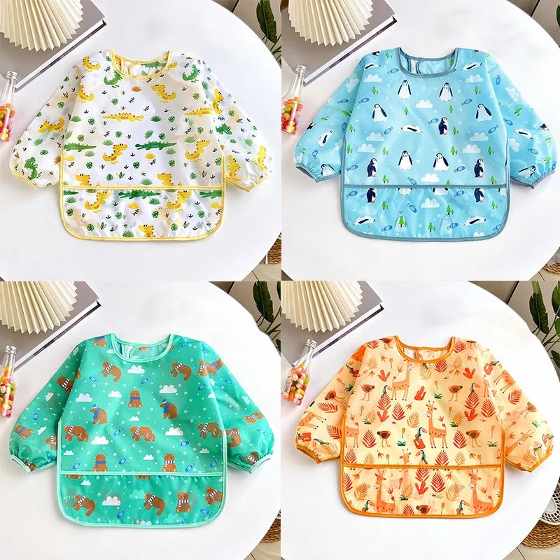 Cute Colourful Cartoon Baby Long Sleeve Bibs