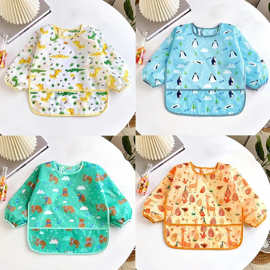 Cute Colourful Cartoon Baby Long Sleeve Bibs