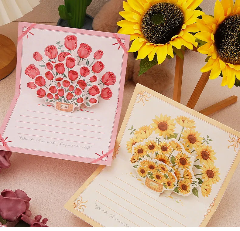 Pop up 3D bouquet greeting card postcard Father's Valentine's  March 8t Mother's Day blessings National Day creative cards gift