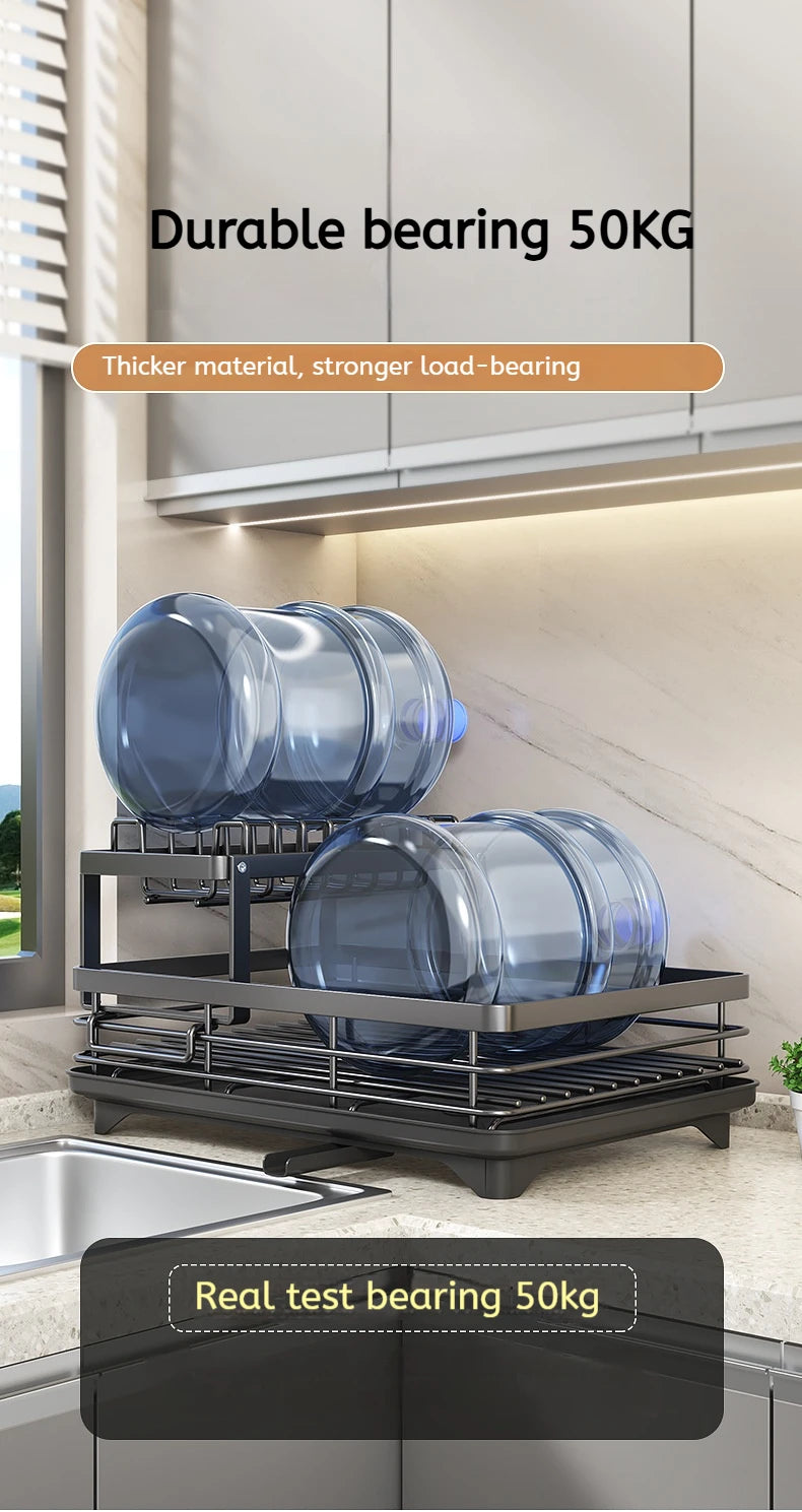 Dish Drying Rack Adjustable Kitchen Plates Organiser with Drainboard Over Sink Plate Drainer Storage Organizer