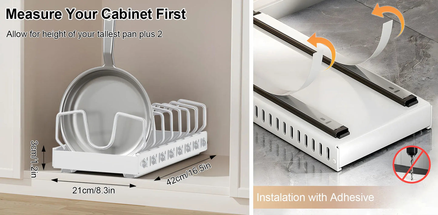Pull out Pots and Pans Organiser Sliding Pot Lid Holder Kitchen Spice Rack