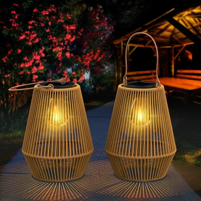 Outdoor Induction Hanging Handmade Woven Waterproof Solar Light, 0.6W Solar Tungsten Filament Lantern Yard Patio Street Light