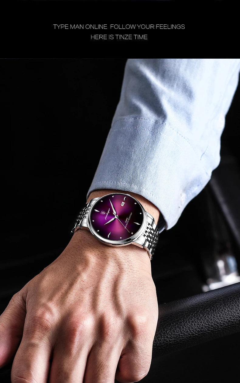 POEDAGAR Business quartz men's watch stainless steel waterproof night light date men's watch luxury casual simple men's watch