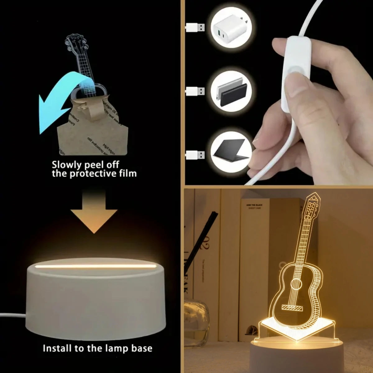 Unique 3D Guitar LED Night Light - Suitable for Bedroom, Living Room, Office - Gift for Music Enthusiasts, Friends and Family
