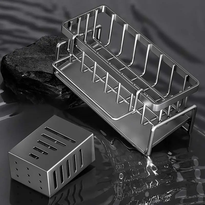 Stainless Steel Kitchen Sink Storage Rack, built-in Sponge Rack And Drainage Basket For Kitchen Cleaning And Storage