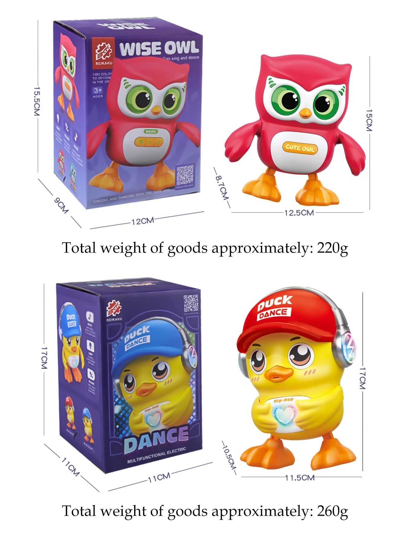 Cute Animals Electronic Toy, Owl Duck Pet with Music Light Dancing Adjustable Volume Moving Robot Mode for Children