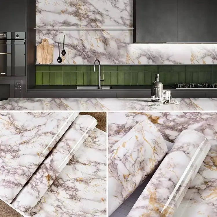 PVC Thickened Waterproof And Oil-proof Marble Wallpaper Self-adhesive Sticker Bathroom Cabinet Cooktop Desktop Decorative Film