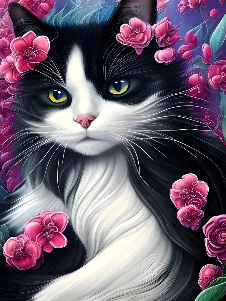 New Cow Cat 5D DIY Diamond Painting Kit Black and White Cats Portrait Diamond Embroidery Mosaic Carft Rhinestone Gift Home Decor