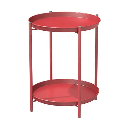 2-Tier Round Metal End Table, Modern Accent Table with Removable Tray Perfect For Home Garden Decor, Deck Party And Festival