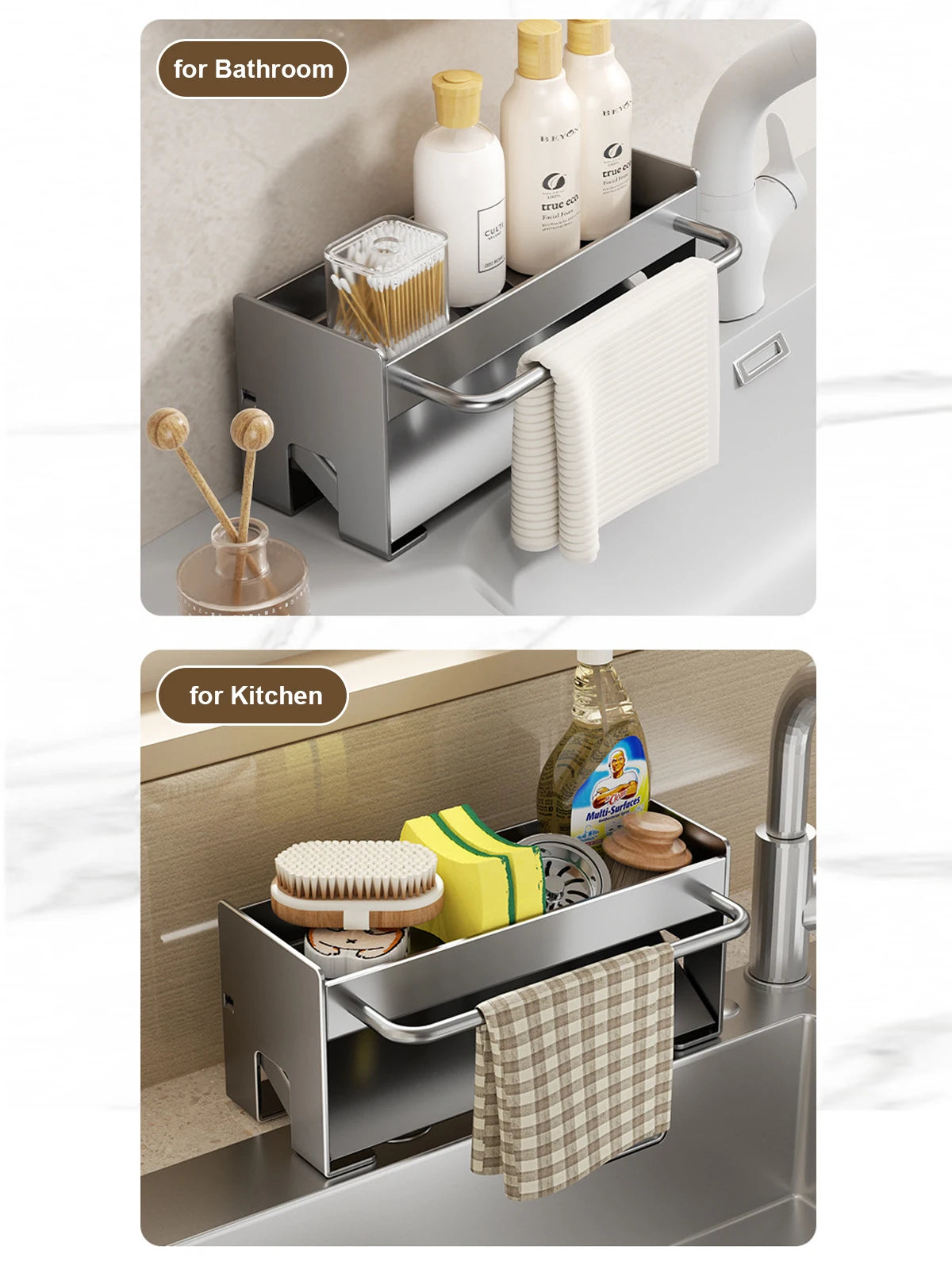 Kitchen Sponge Holder Stainless Steel Sink Drain Rack Soap Drainer Towel Rack Shelf Organiser bathroom Storage Accessories