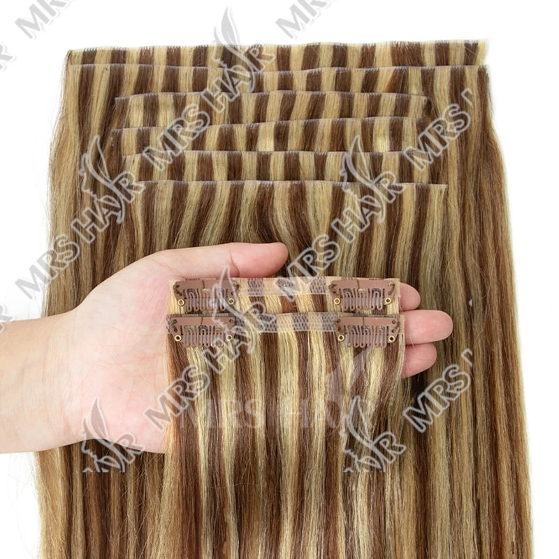 Invisible Thick PU Clip In Human Hair Extensions Seamless PU Weft Tape Clip on Hair For Thick Raw Hair 7PCS 12-24inch 100G-120G