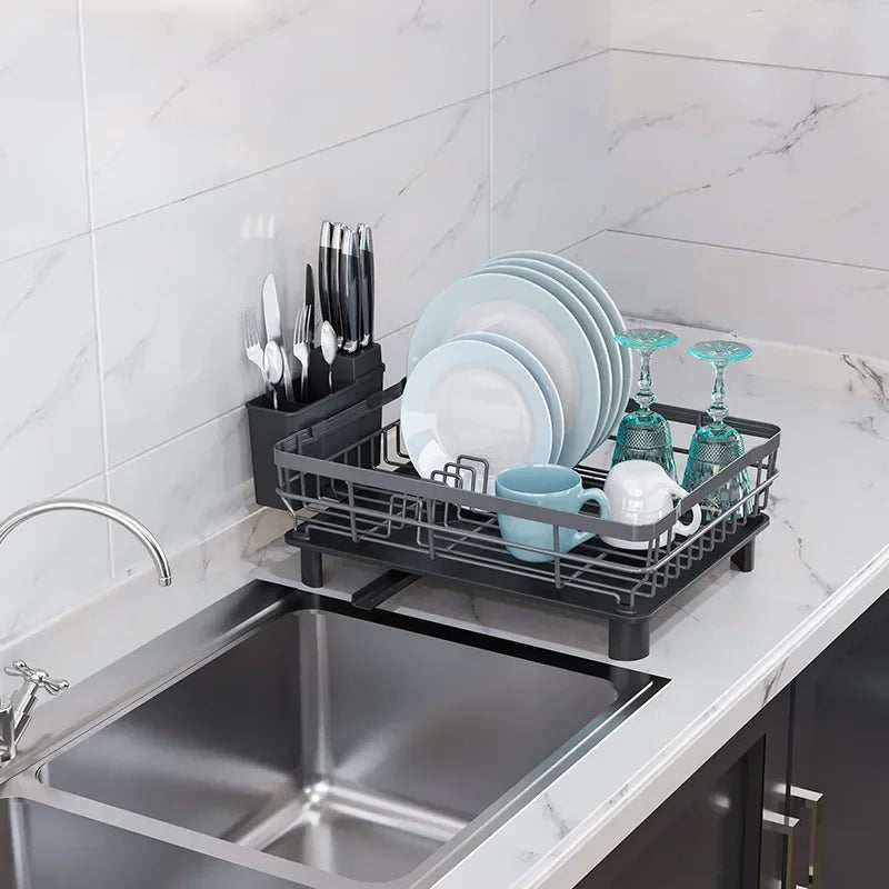 Home Drying Rack Dish Drainer Whth Drainboard Light Duty Blak Countertop Utensil Organiser Kitchen Accessorier Dish Storagerack