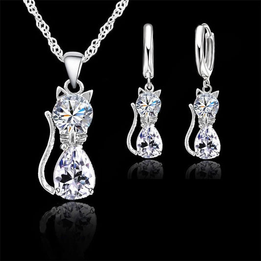 Sterling Silver Cat Shape Jewelry Set