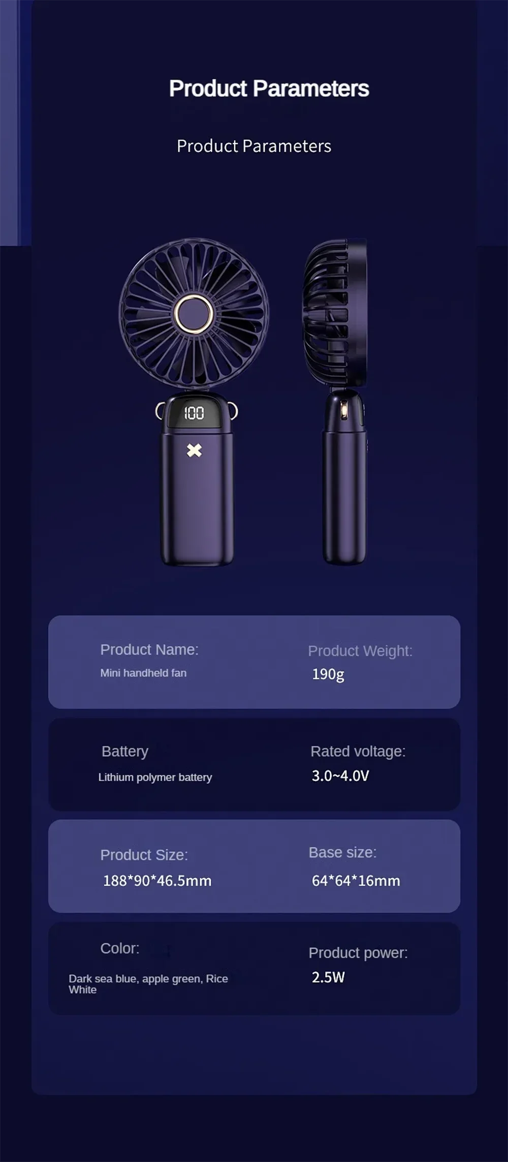 USB Handheld Mini Fan Foldable 5 Speed USB Rechargeable Fan with Phone Stand and Display Screen