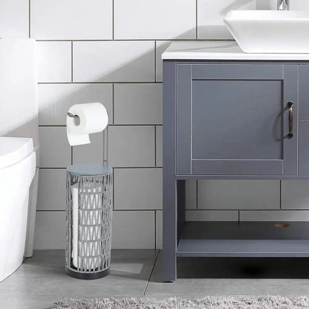 Freestanding Toilet Paper Holder with Storage,3 Rolls of Tissue Holder for Bathroom,Handmade WovenToilet Roll Holder Stand