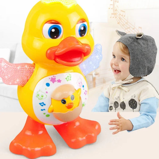 Electronic Dancing Duck Toy – Musical, Flashing Lights, Blinking Eyes, and Body-Shaking Cartoon Animal for Kids