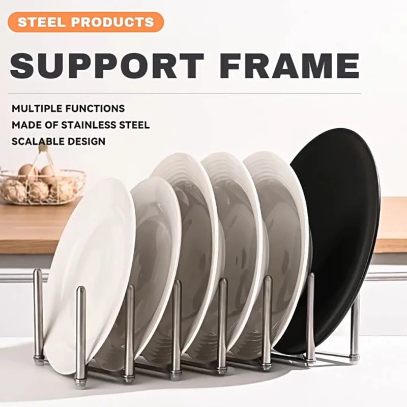 Pot Lid Rack Pan Lid Organiser Retractable Foldable Stainless Steel Plate Dish Holder Shelf Tableware Storage Kitchen Gadgets