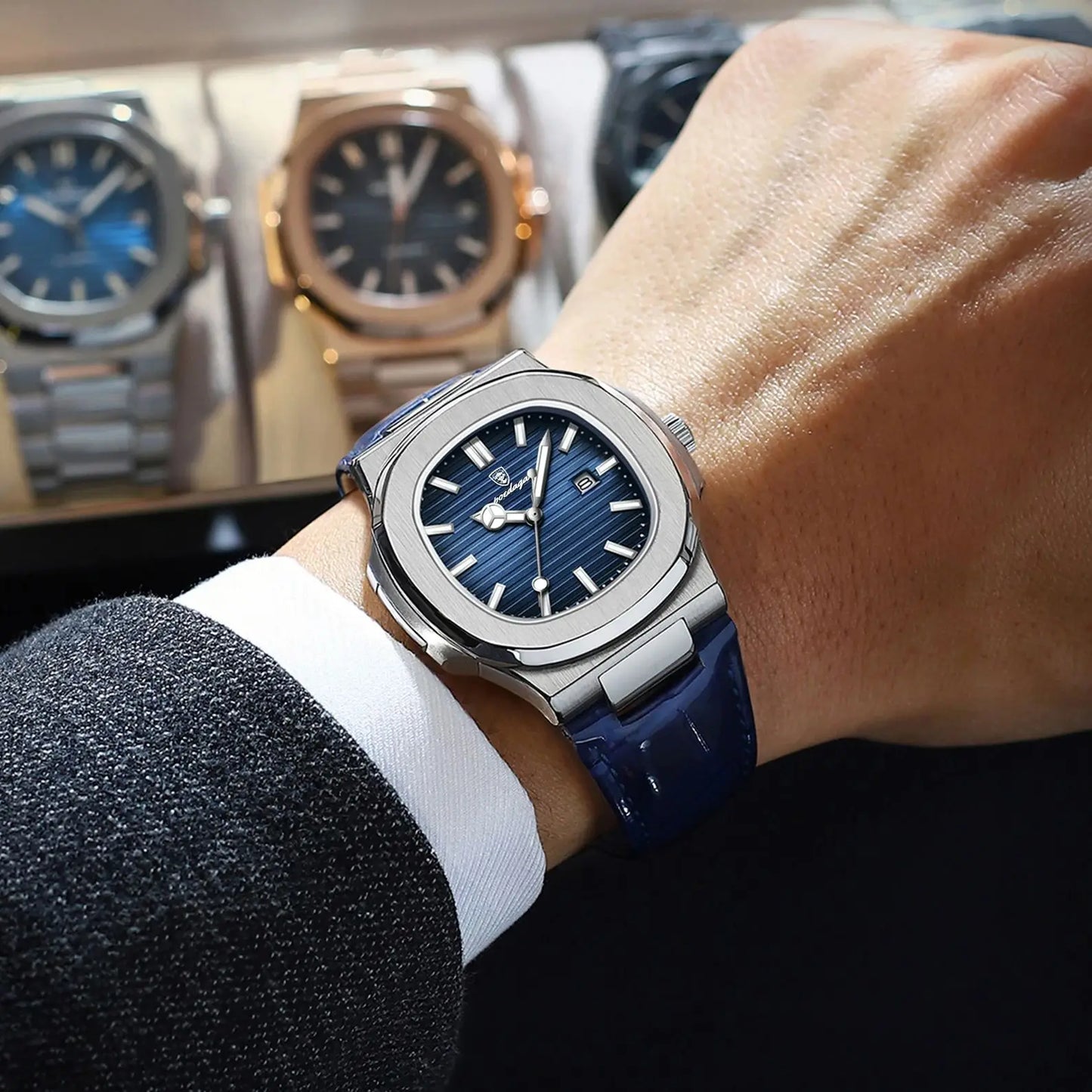 POEDAGAR Luxury Original Man Watch Date Waterproof Luminous Square Men Wristwatch High Quality Leather Men's Quartz Watches Male