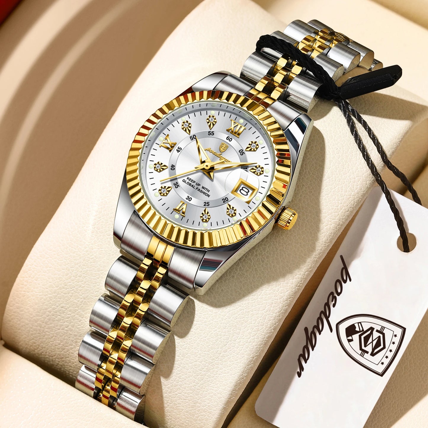 POEDAGAR Top Luxury Couple's Watches Luminous Date Classic Watches For Couple Quartz Stainless Steel Couple Watch Lovers Set+Box