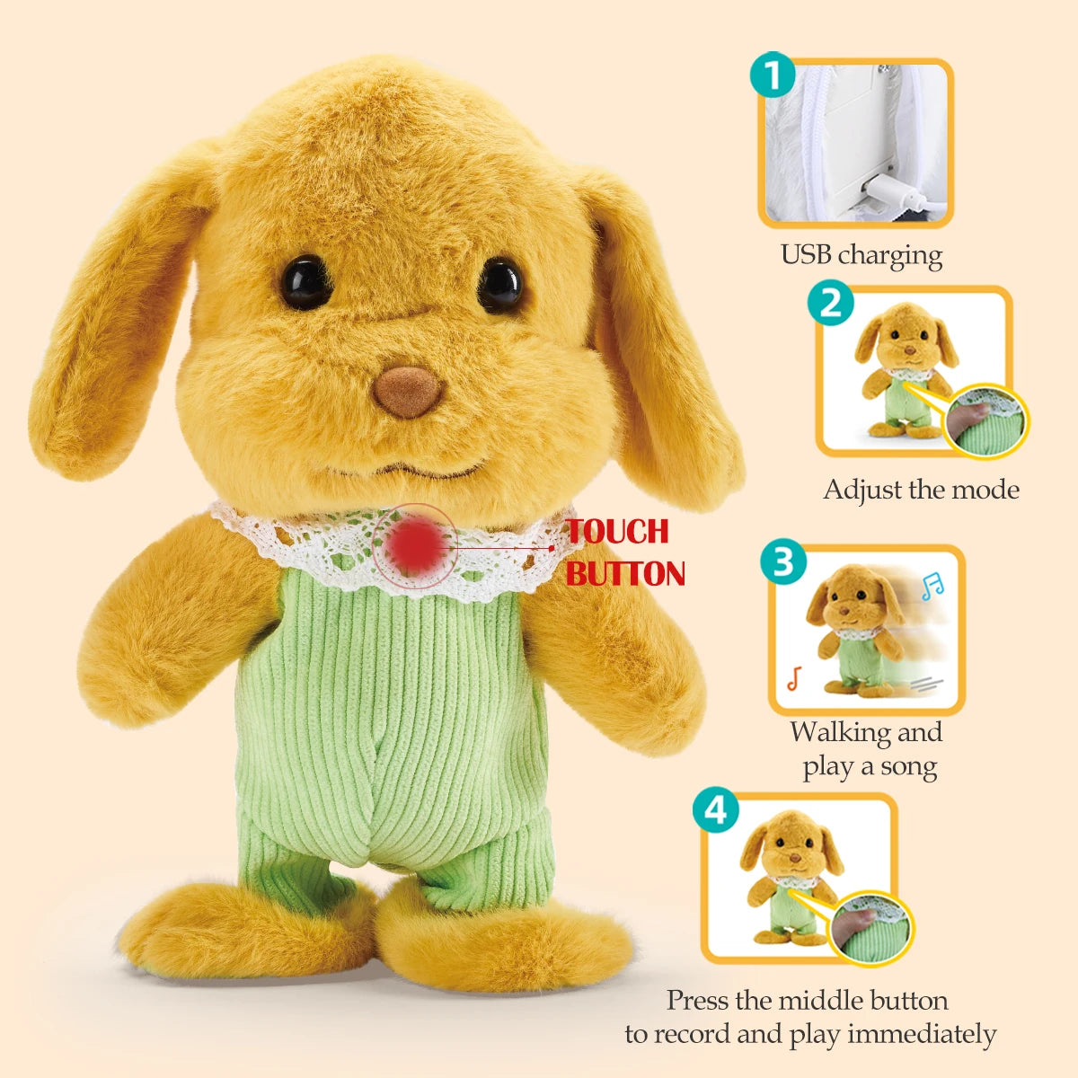 Electric Plush Toys, Talking Repeat Dancing Walking Duck Panda Rabbit Dog Sheep, Early Education Toy Gifts for Kids