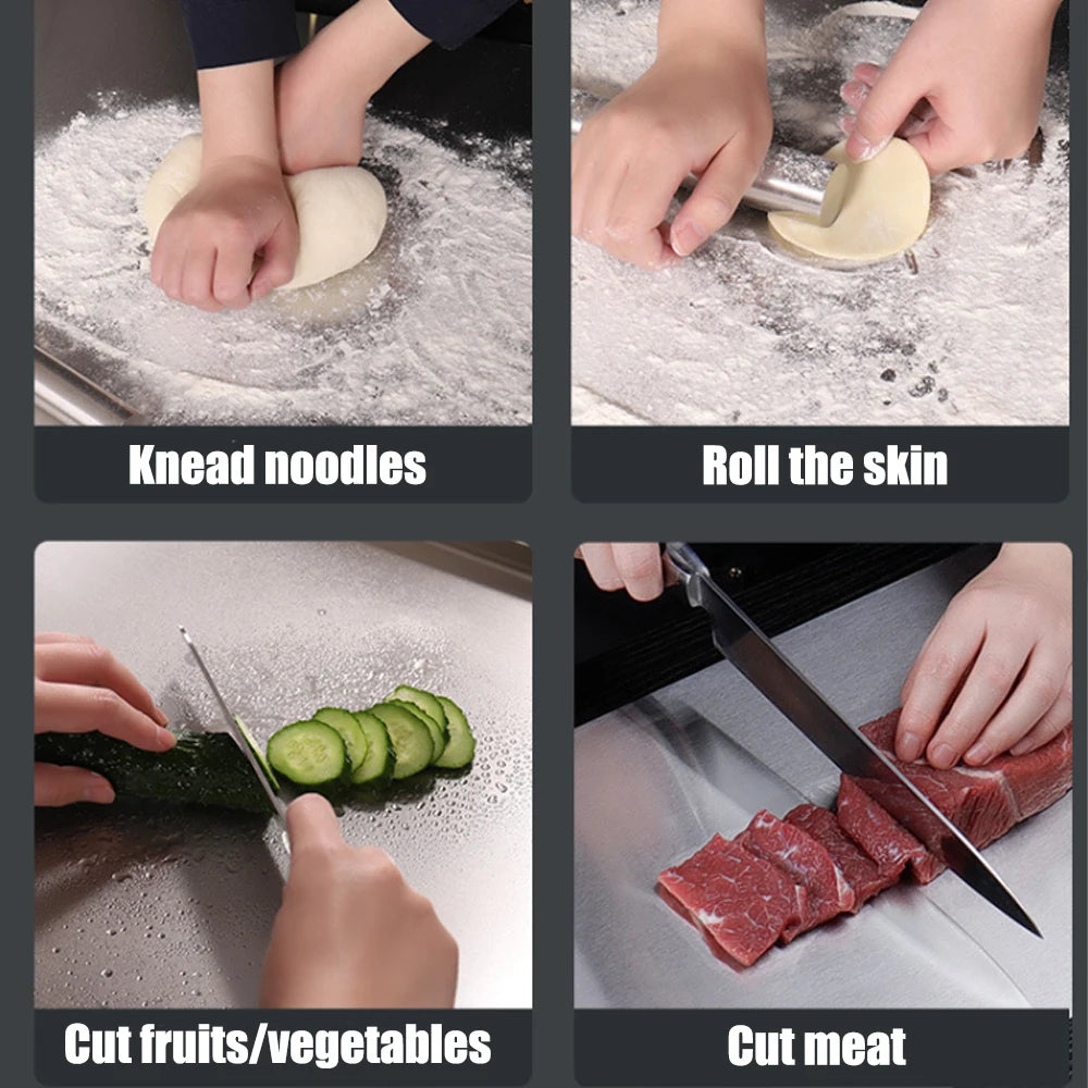 L-shaped Chopping Board Stainless Steel Large Size Doublesided Chopping Board Kitchen Tool Home Fruit Cutting And Kneading Panel
