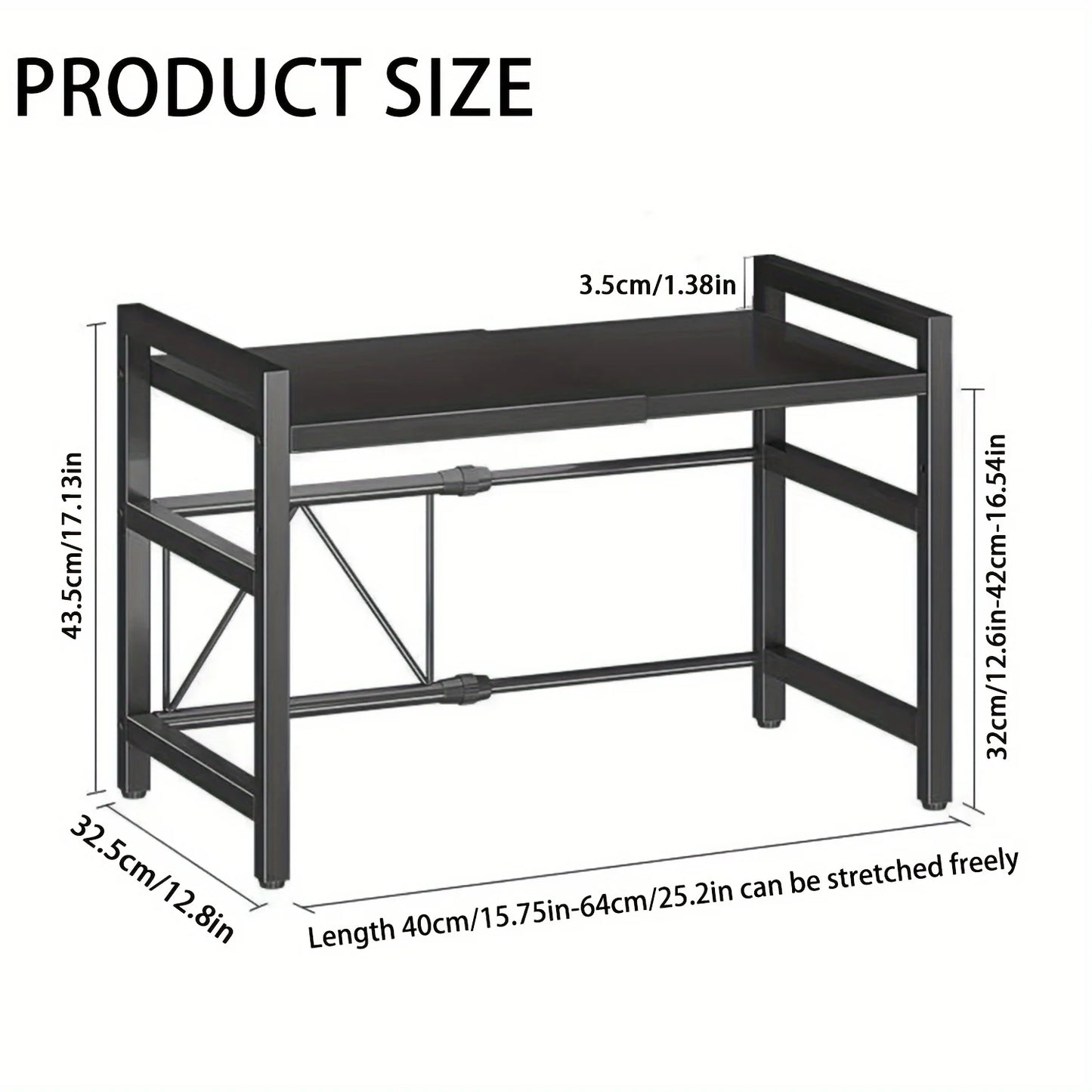Expandable Microwave Shelf, Microwave Holder with 6 Hooks, Kitchen Storage Rack, Microwave Baking Rack, Extendable 40-64cm