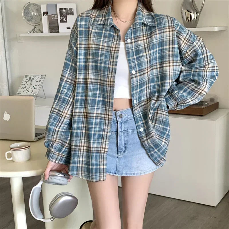 Long Sleeve Collared Button-Up Tartan Black Flannel Shirt