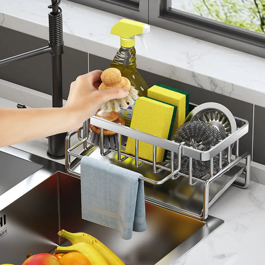 Kitchen Stainless Steel Sink Drain Rack Sponge Holder Faucet Storage Soap Drainer Towel Rack Shelf Organiser Accessories
