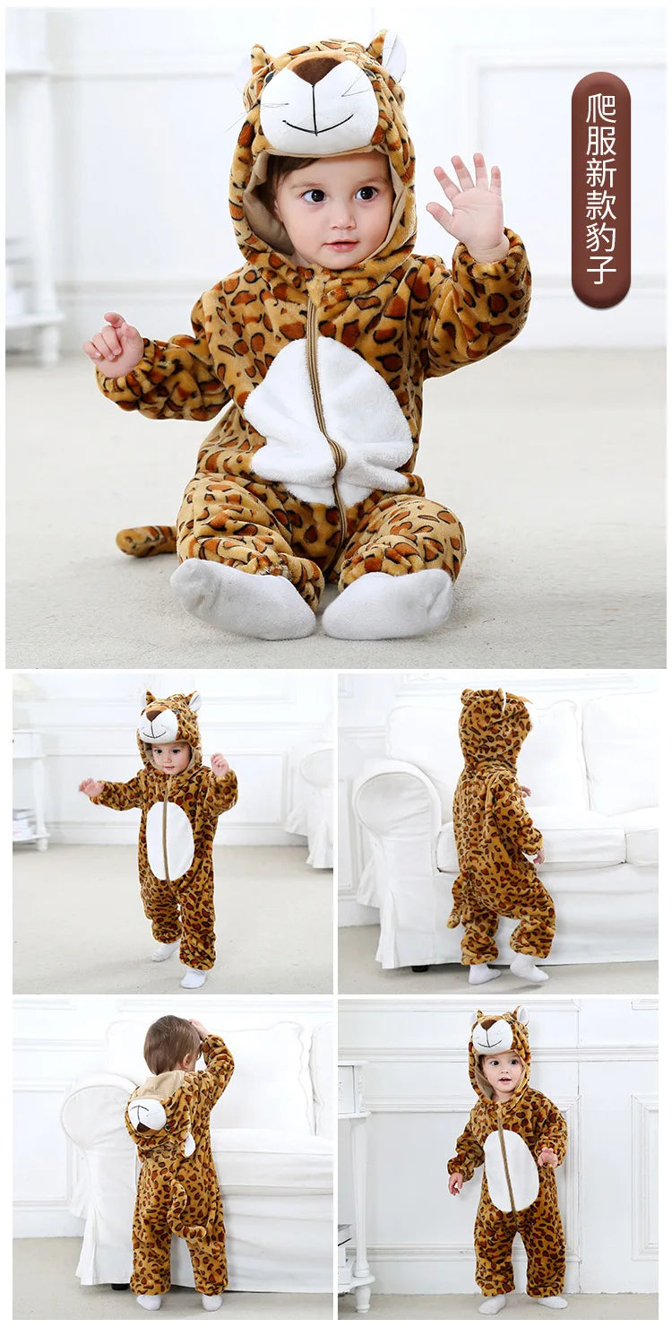 Baby Rompers Kids Cosplay Winter Flannel One-Pieces Hooded Jumpsuits Stitch Jumpers Overall Girl Grows Boy Growings Roupa Bebes