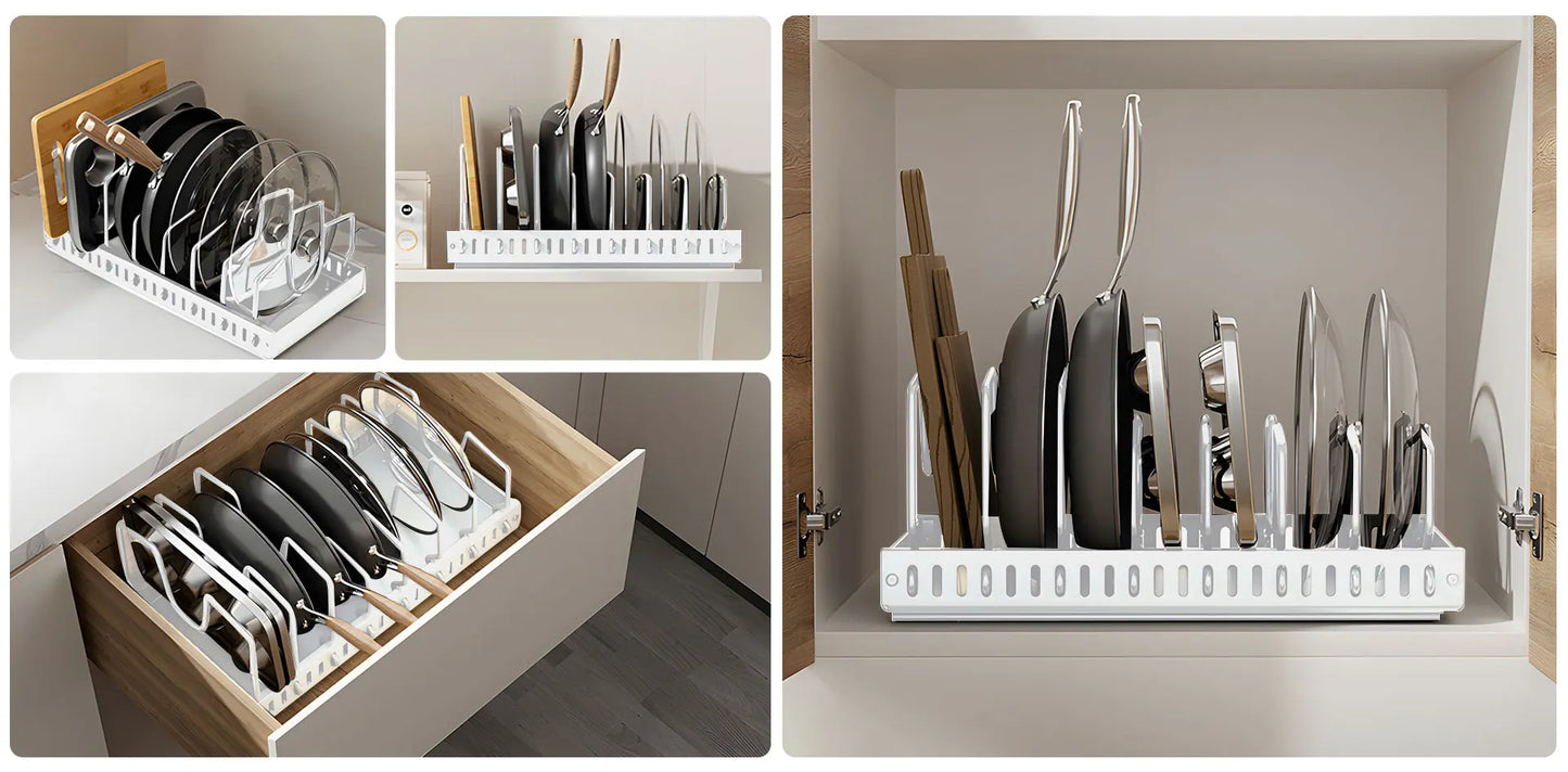 Pull out Pots and Pans Organiser Sliding Pot Lid Holder Kitchen Spice Rack