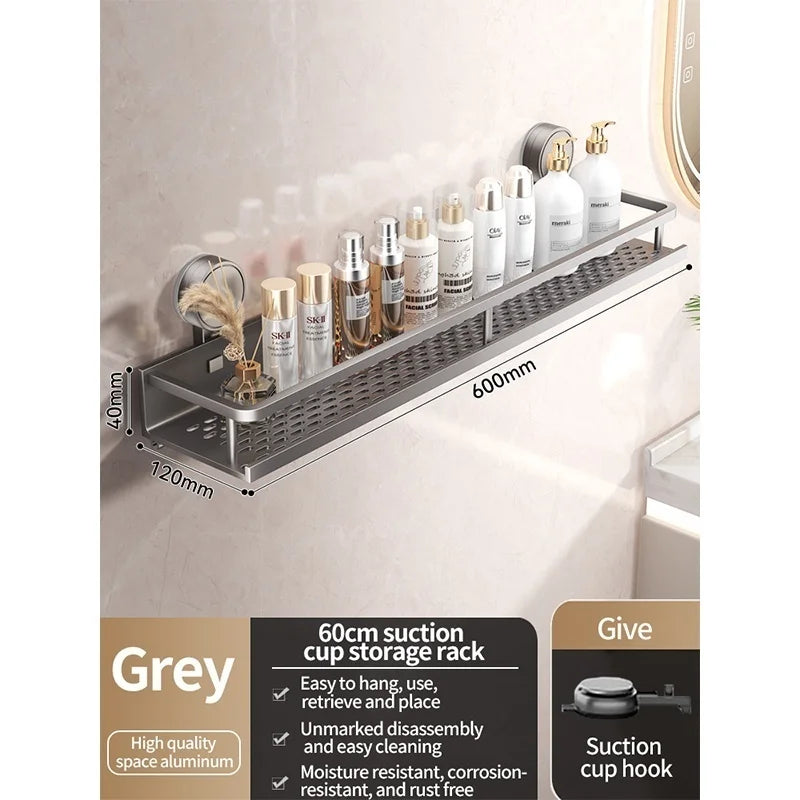 No Drill Suction Cup Suction Bathroom Rack Bathroom Shelf Toilet Space Aluminum Hanging Rack Bathroom Organiser Hang On The Wall