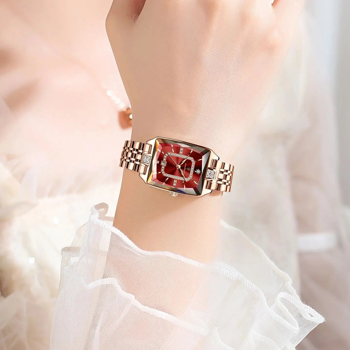 POEDAGAR Fashion High Quality Women Wristwatch Waterproof Date Ladies Watch Rectangle Stainless Steel Women's Quartz Watches+Box