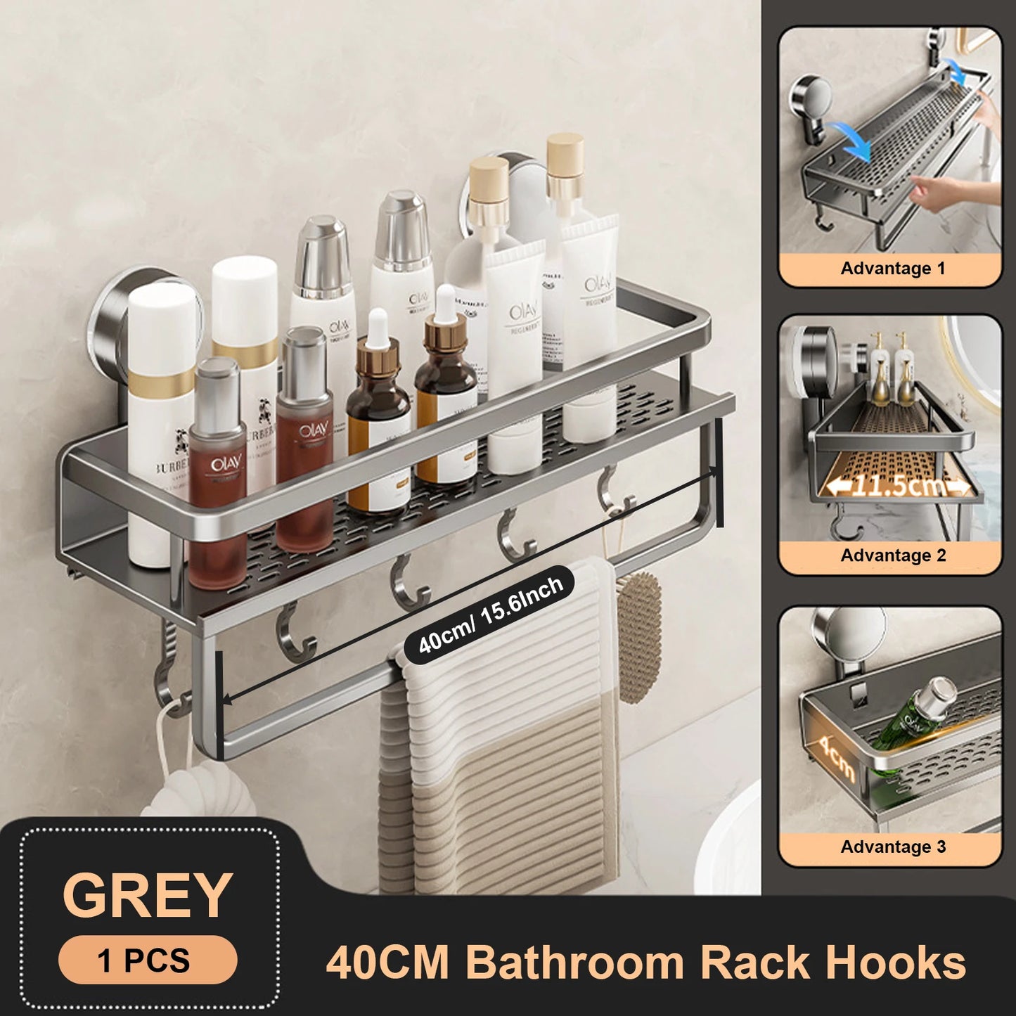 Suction Cup Bathroom Rack Bathroom Shelf Toilet Space Aluminum No Drill Hanging Rack Bathroom Organiser Hang On the Wall