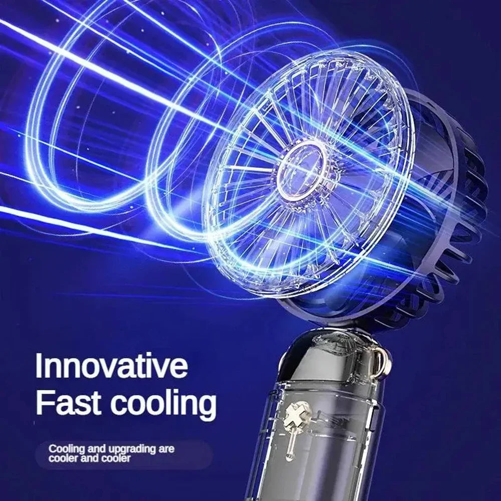 USB Handheld Mini Fan Foldable 5 Speed USB Rechargeable Fan with Phone Stand and Display Screen