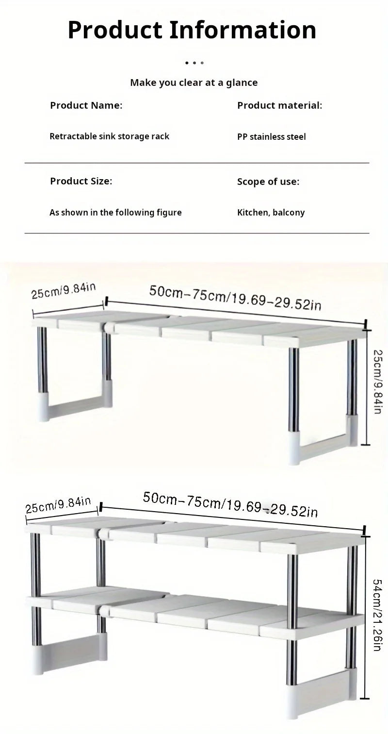Adjustable Under Sink Storage Rack,Expandable Kitchen & Bathroom Cabinet Organiser, Durable Space-Saving Multi-Layer Pot Holder