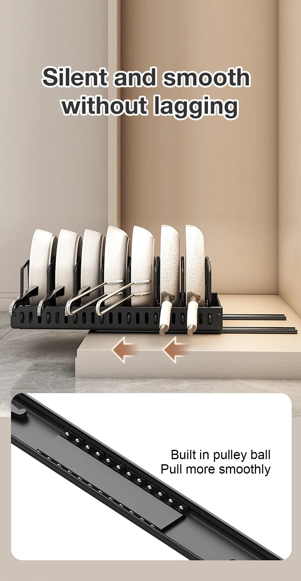 Pull out Pots and Pans Organiser Sliding Pot Lid Holder Kitchen Spice Rack